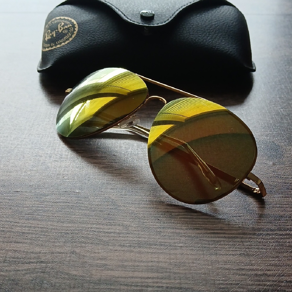 Ray-Ban Gold Frame Sunglasses Orange/green Lenses